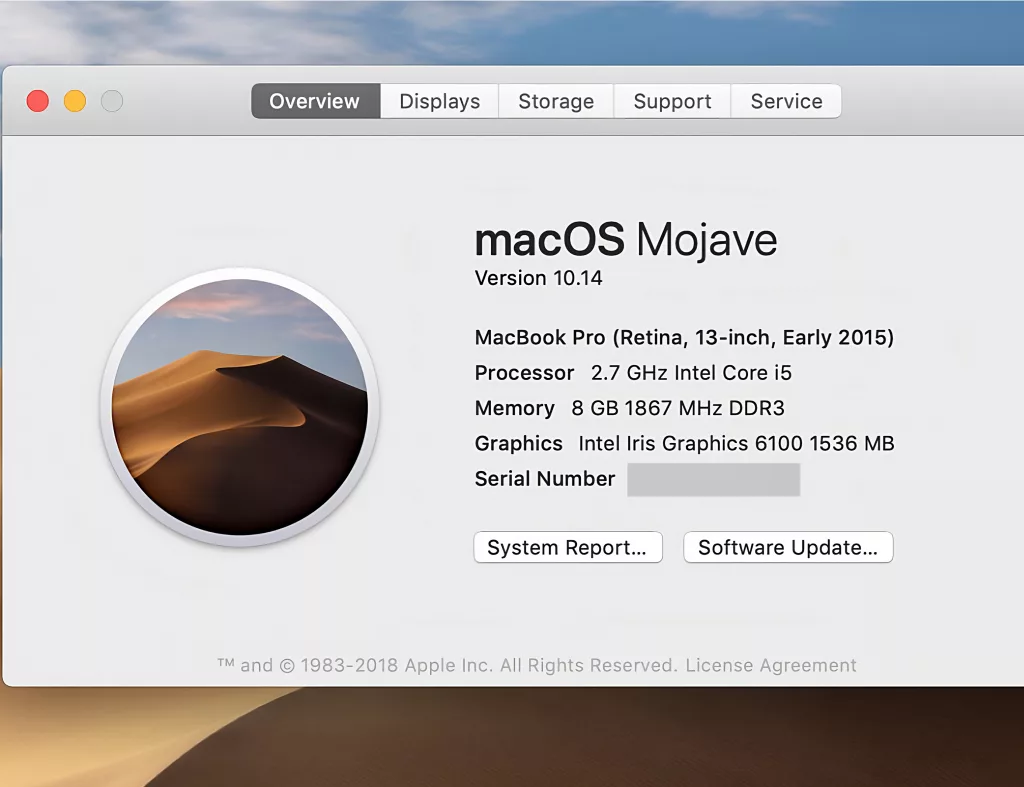 MacOS specs window